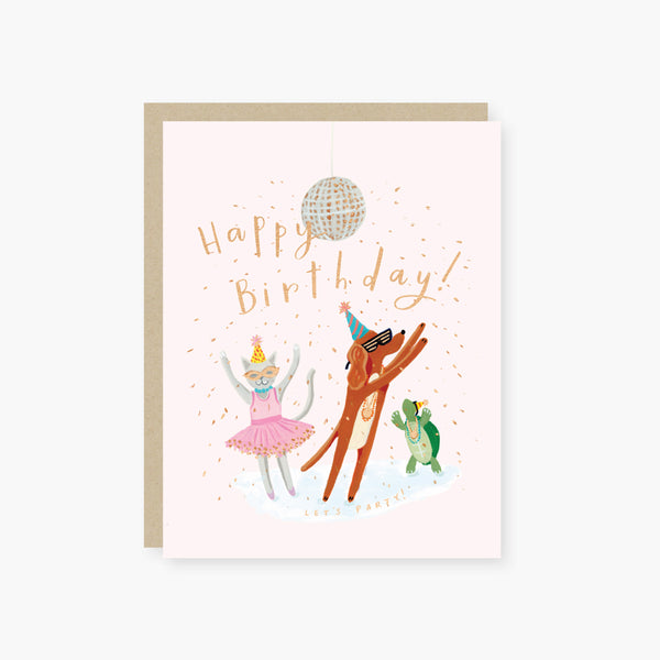 disco ball party animals kids birthday card