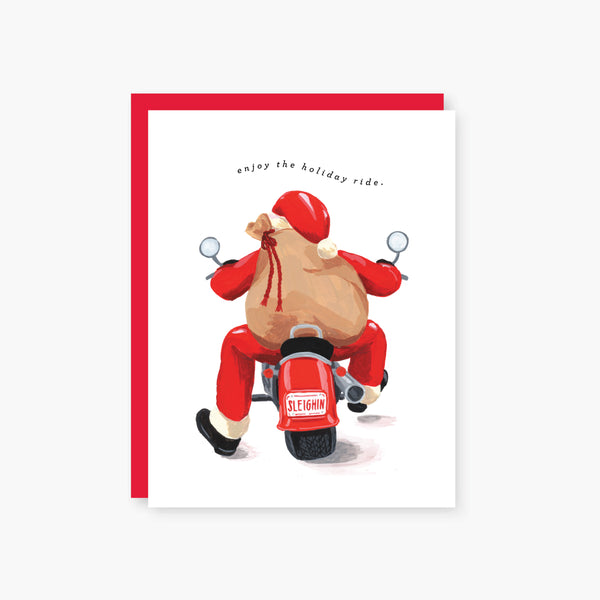 Enjoy the holiday ride with Santa Greeting Card