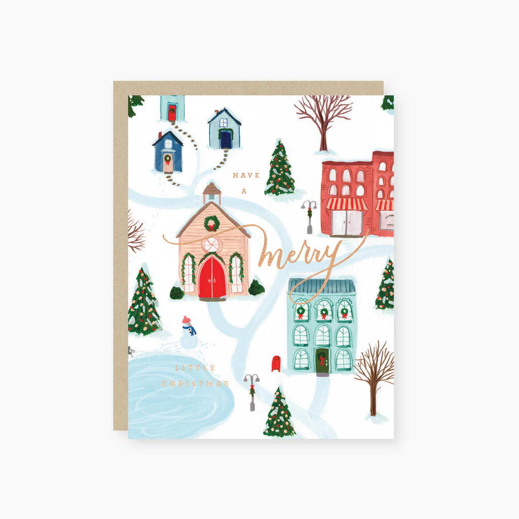 Merry Winter Scene Holiday card with Foil