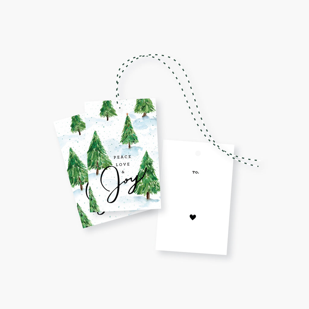 peace love & joy pines holiday gift tag set