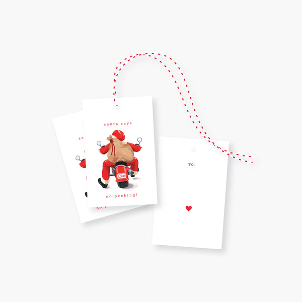 santa on motorcycle holiday gift tag set