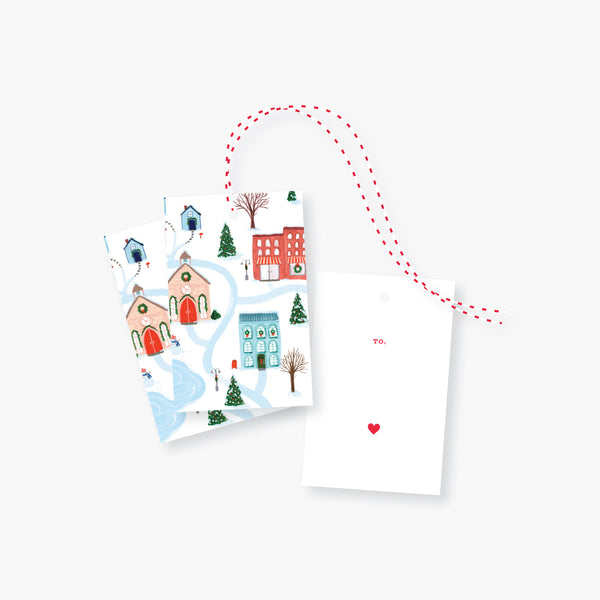 merry winter town holiday gift tag set