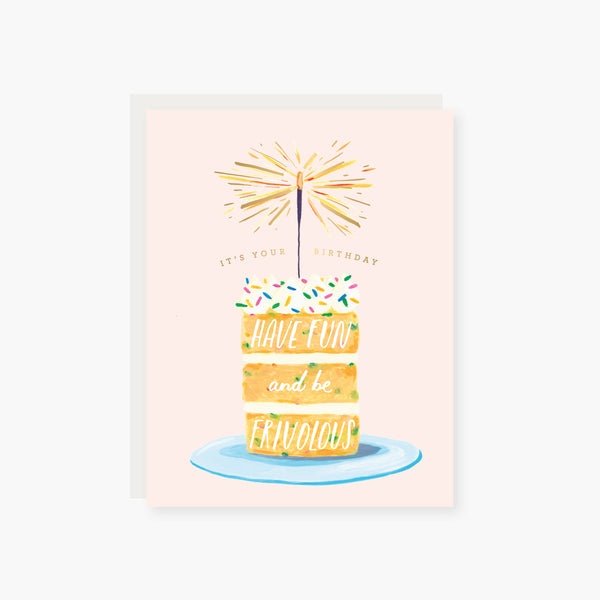 fun and frivolous sparkler cake Birthday Card