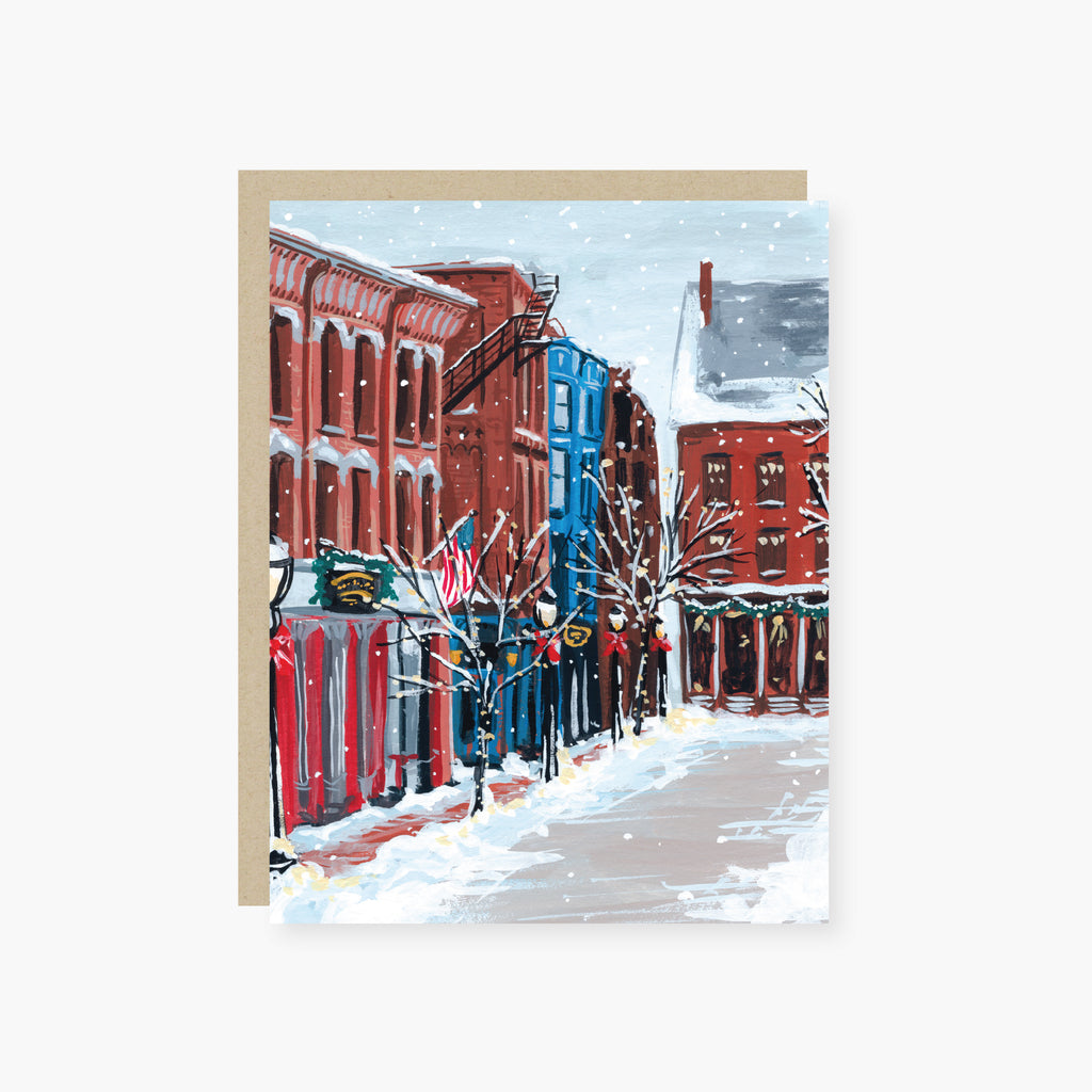 Snowy New England town greeting card