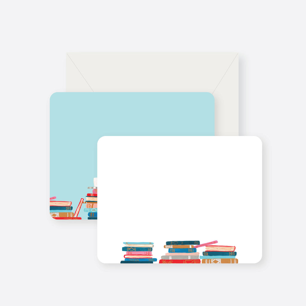 stacked books flat notecard set