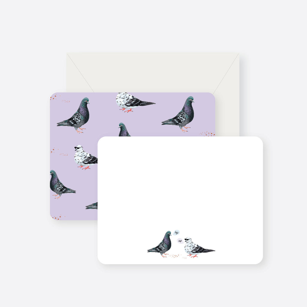 chatting pigeons flat notecard set