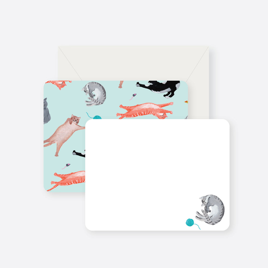 stretching cats flat notecard set