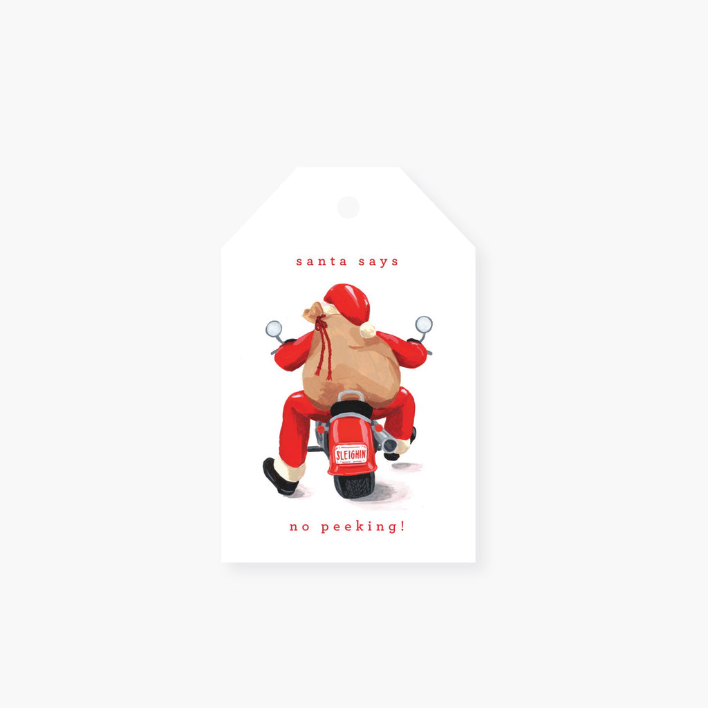 santa on motorcycle holiday gift tag set