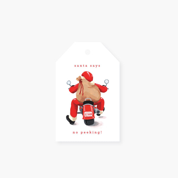 santa on motorcycle holiday gift tag set