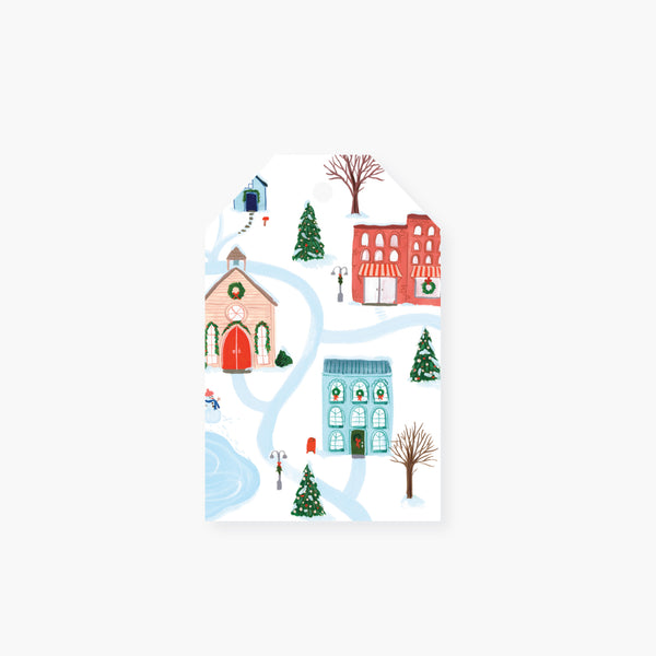 merry winter town holiday gift tag set