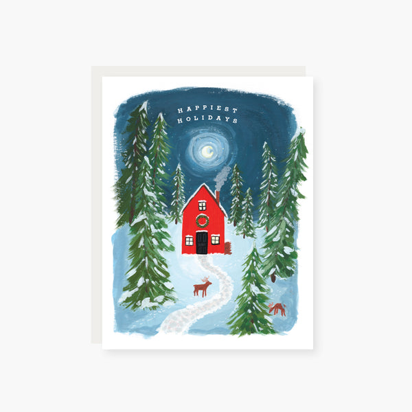 woodsy cabin holiday card