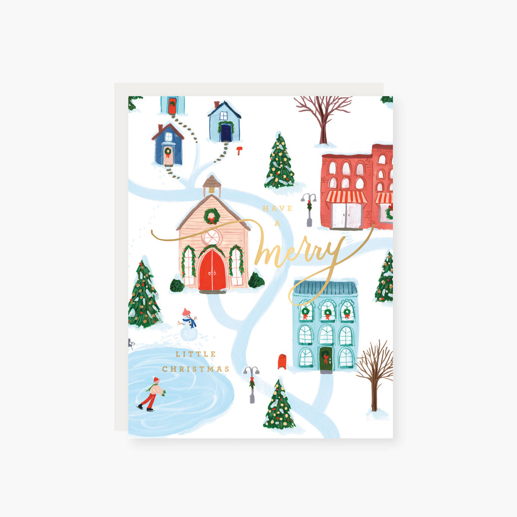 Merry Winter Scene Holiday card with Foil