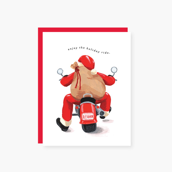 Enjoy the holiday ride with Santa Greeting Card