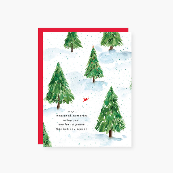 Cardinal in the forest holiday remembrance greeting card