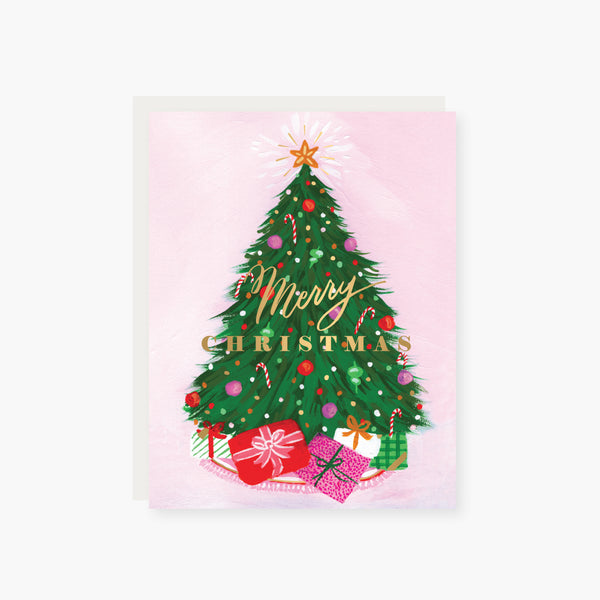 bright christmas tree foil holiday card