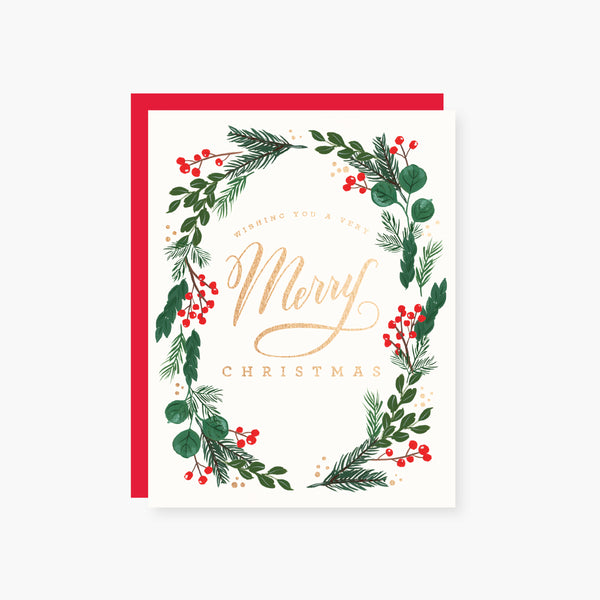 Very Merry Christmas foliage holiday card