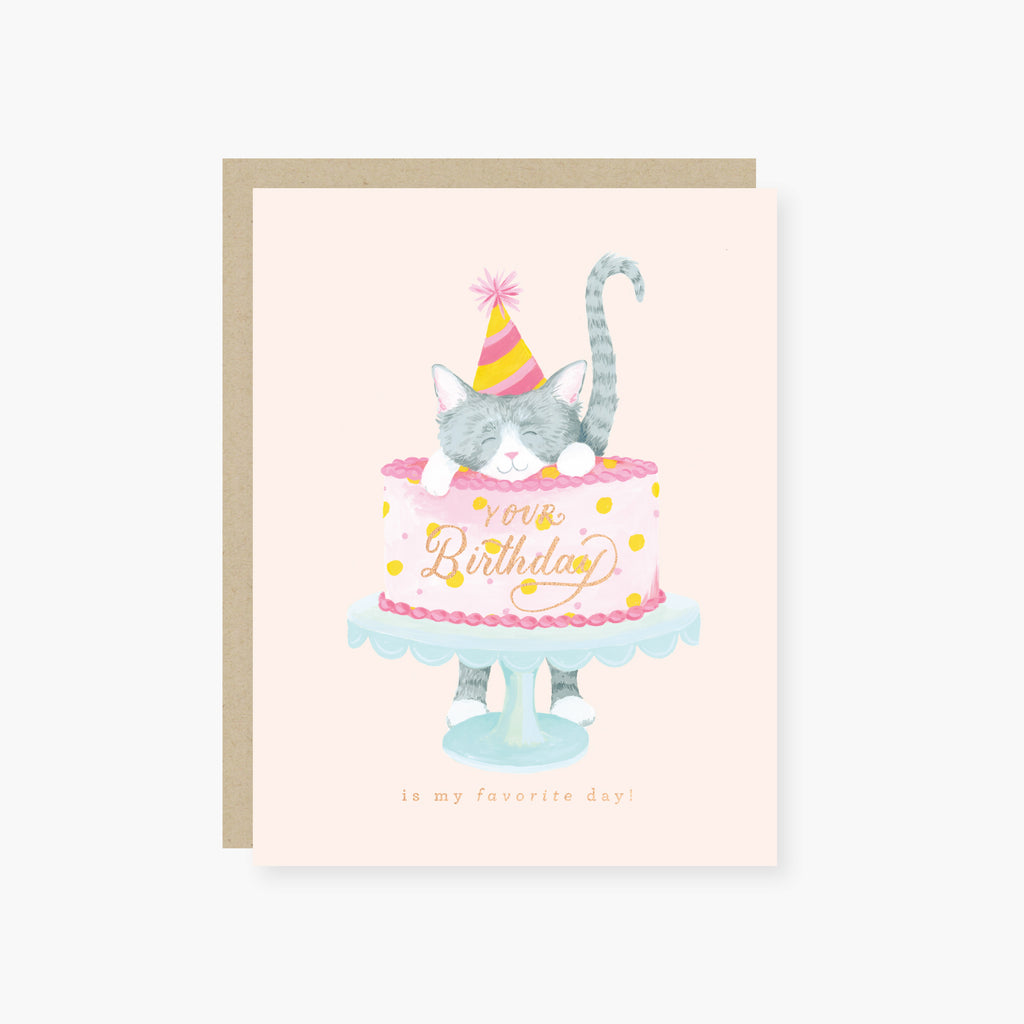 Kitty in the Cake Birthday Card