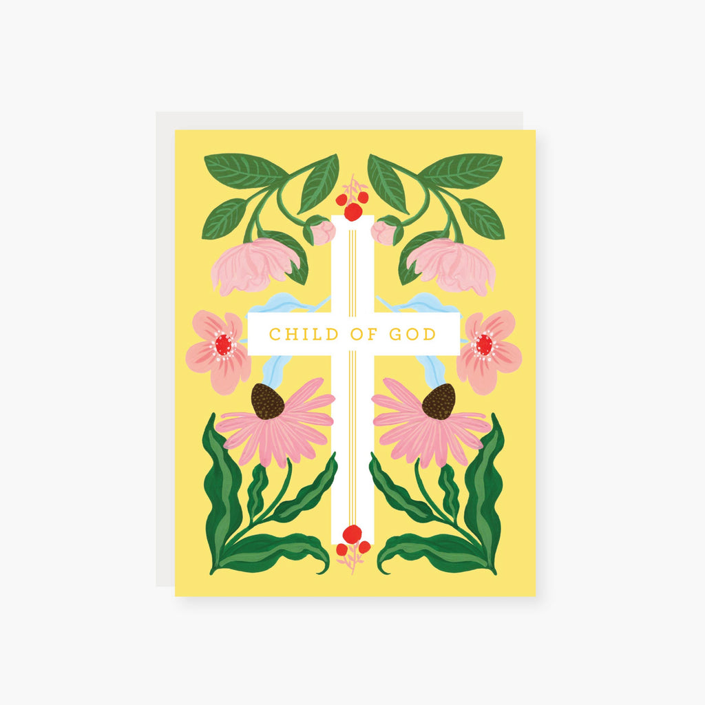 floral child of God baptism, first communion card