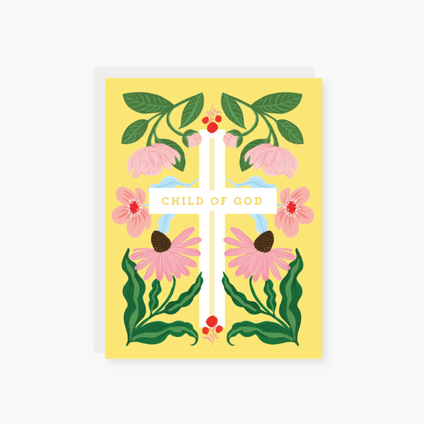 floral child of God baptism, first communion card