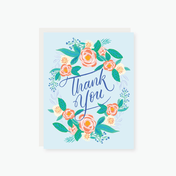 blue florals thank you card