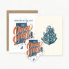 Greeting card with 'The Ocean State' text and anchor design on a white background