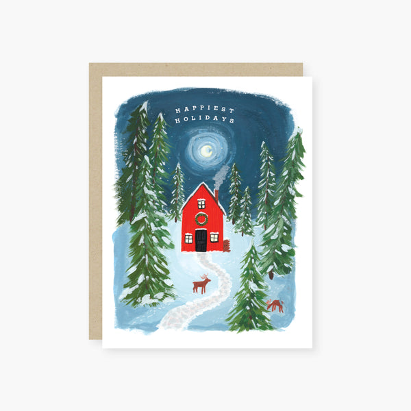 woodsy cabin holiday card
