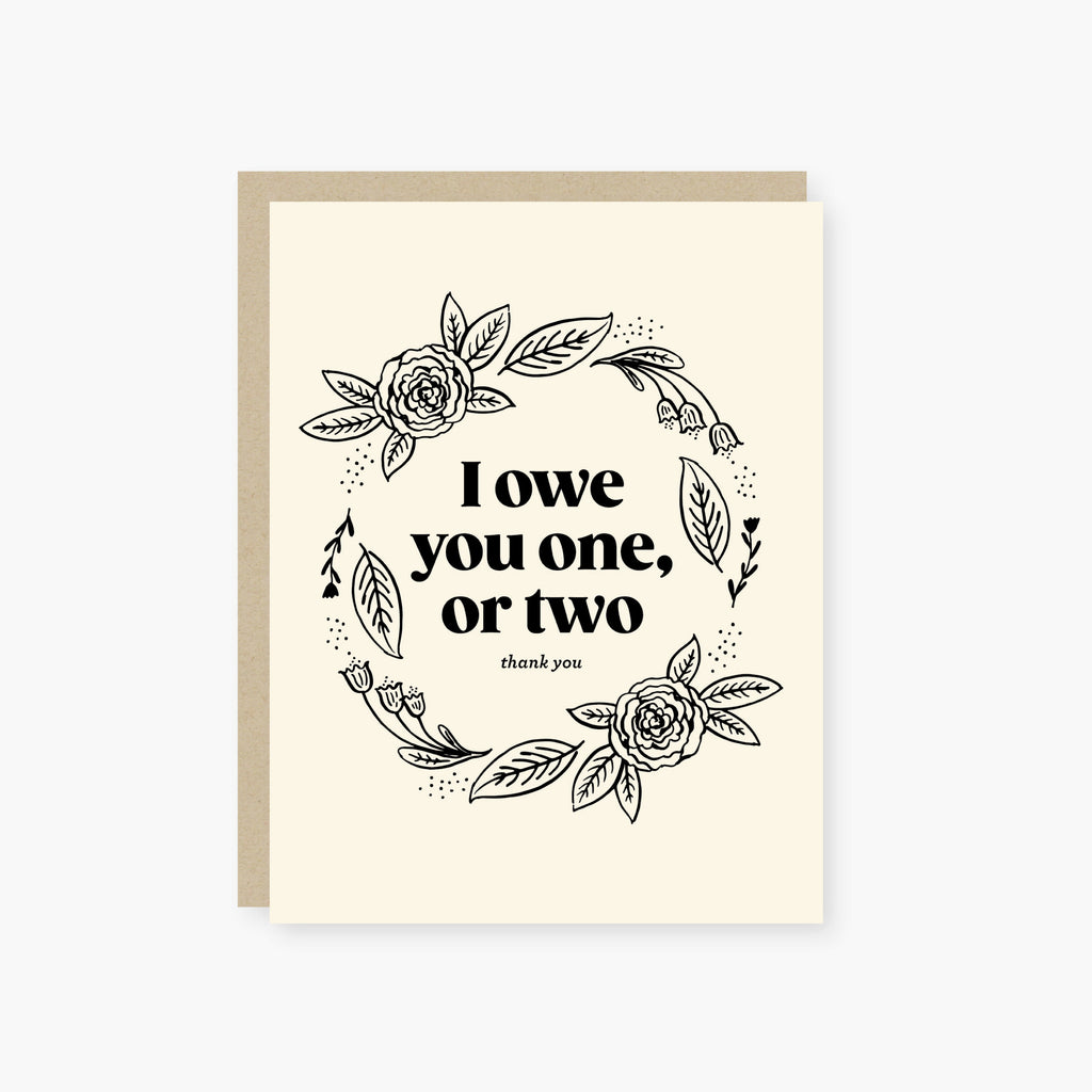 owe you one thank you card