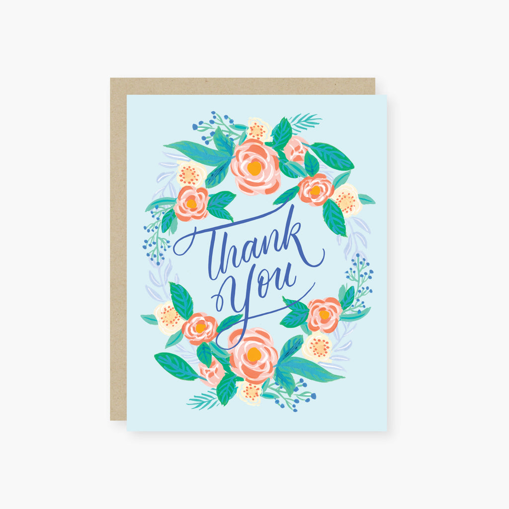 blue florals thank you card