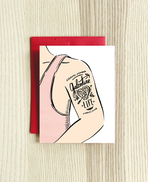 galentine for life tattoo card